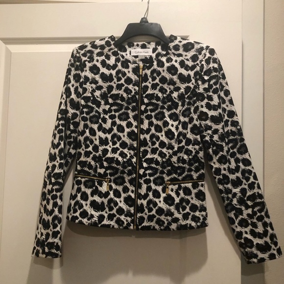 CALVIN KLEIN NWOT BLAZER SIZE:4 LEOPARD 🐆 PRINT LS Size:4 - Picture 4 of 8